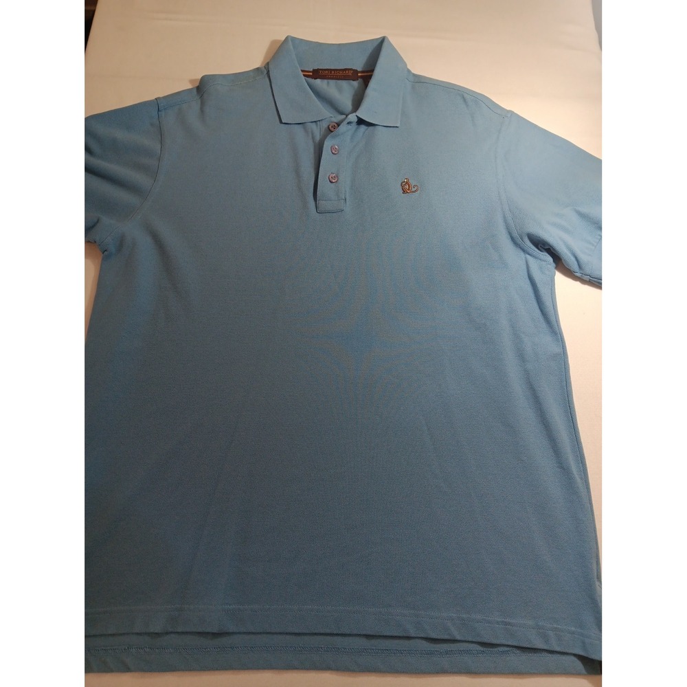 Tori Richard Polo Shirt Mens Large Blue Short Sleeve Monkey Logo 3005